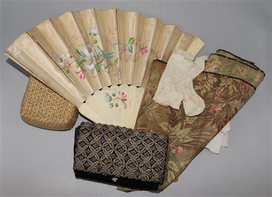 Childs socks, bonnets, 2 fans, pair of glasses etc